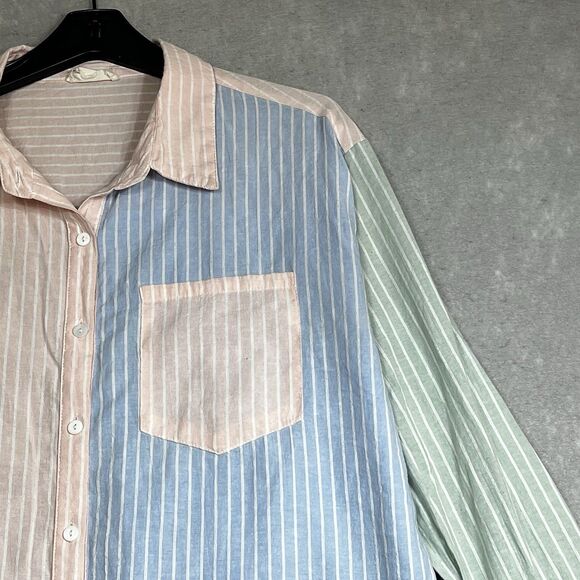 Entro Button Down Top Womens Large Multicolored Colorblock Stripe Button Down - Picture 3 of 13